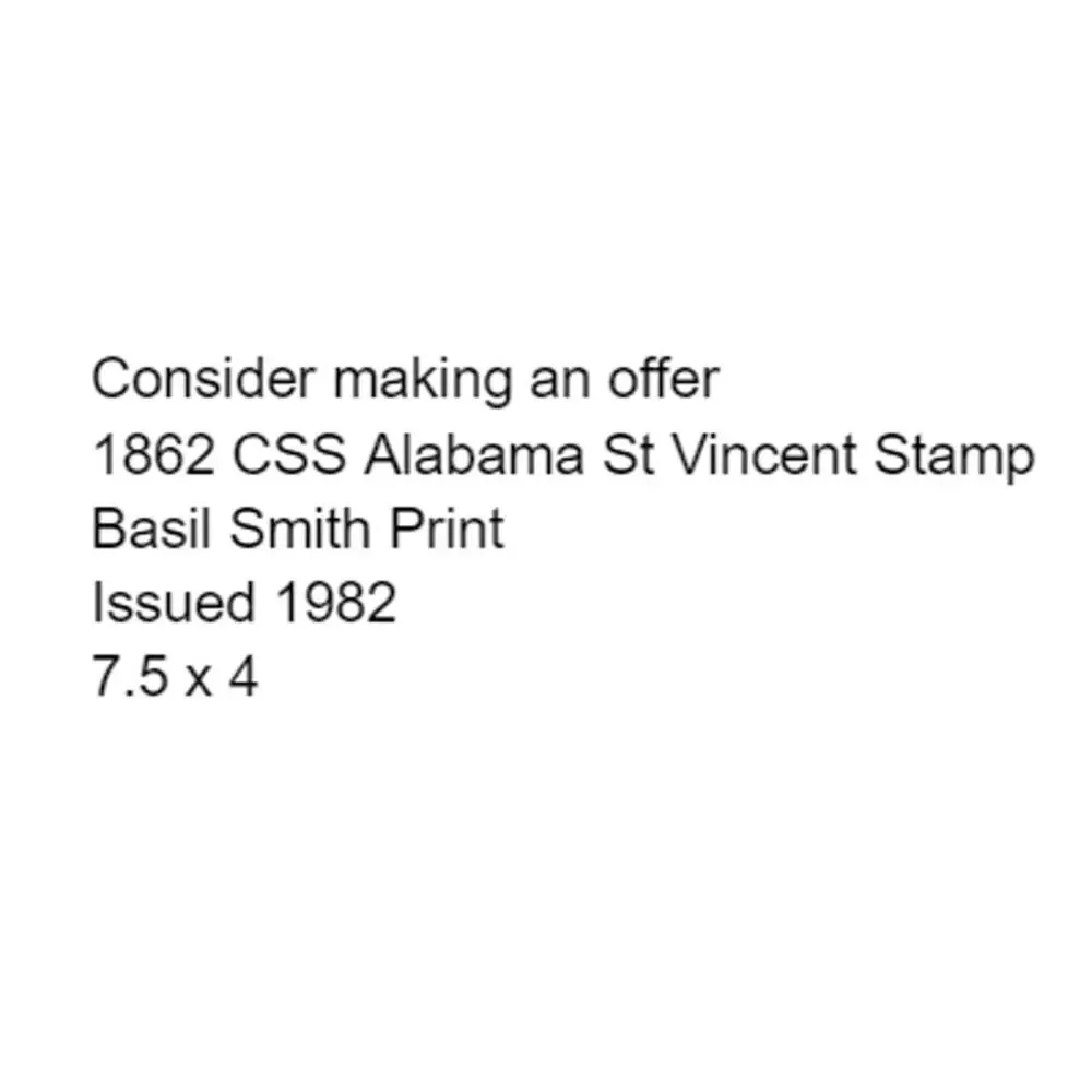 1862 CSS Alabama St Vincent Stamp Basil Smith Print Issued 1982 Ship Boat